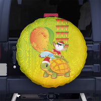 Hawaiian Mango Mele Kalikimaka Spare Tire Cover Santa Claus Surfing with Turtle Mango Christmas