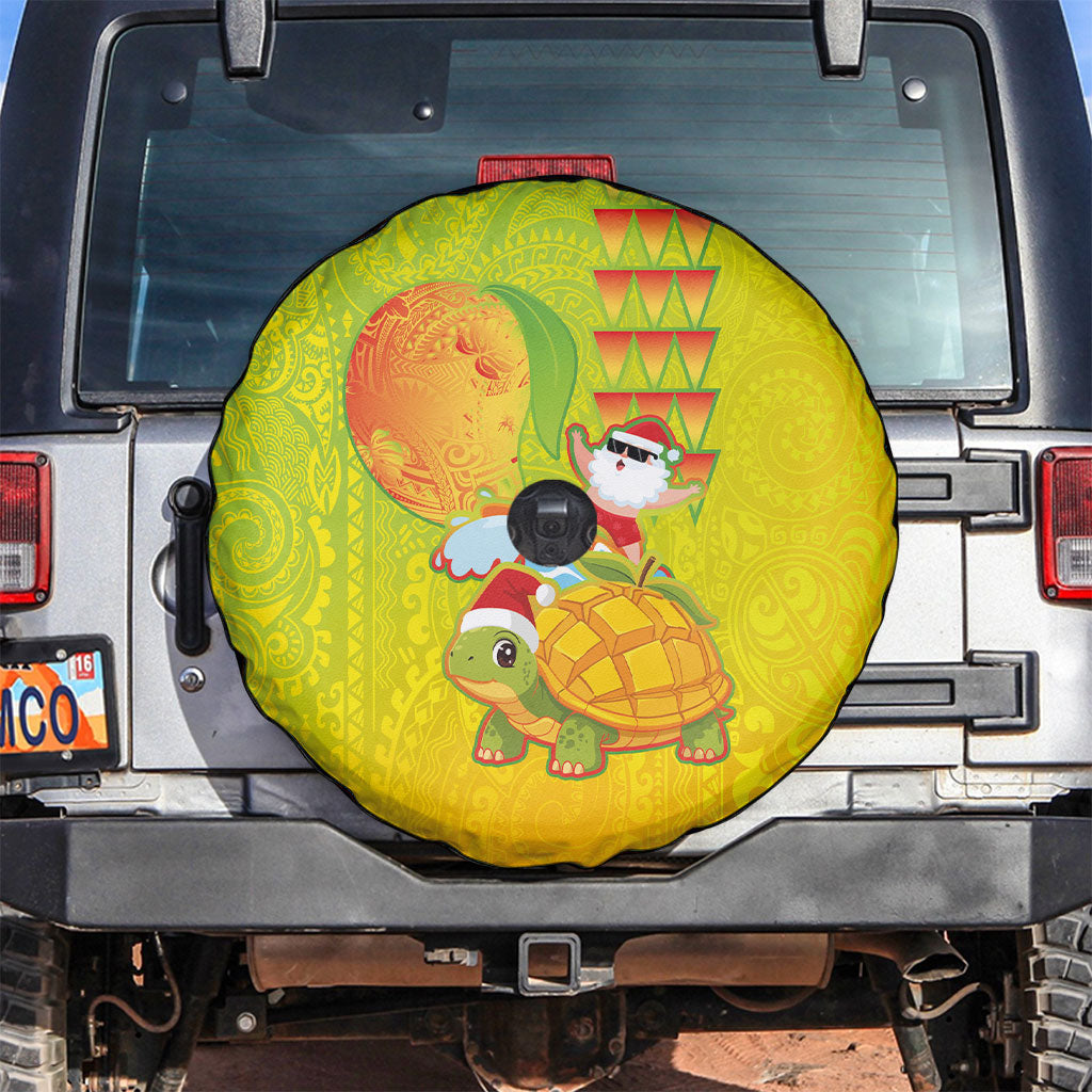 Hawaiian Mango Mele Kalikimaka Spare Tire Cover Santa Claus Surfing with Turtle Mango Christmas