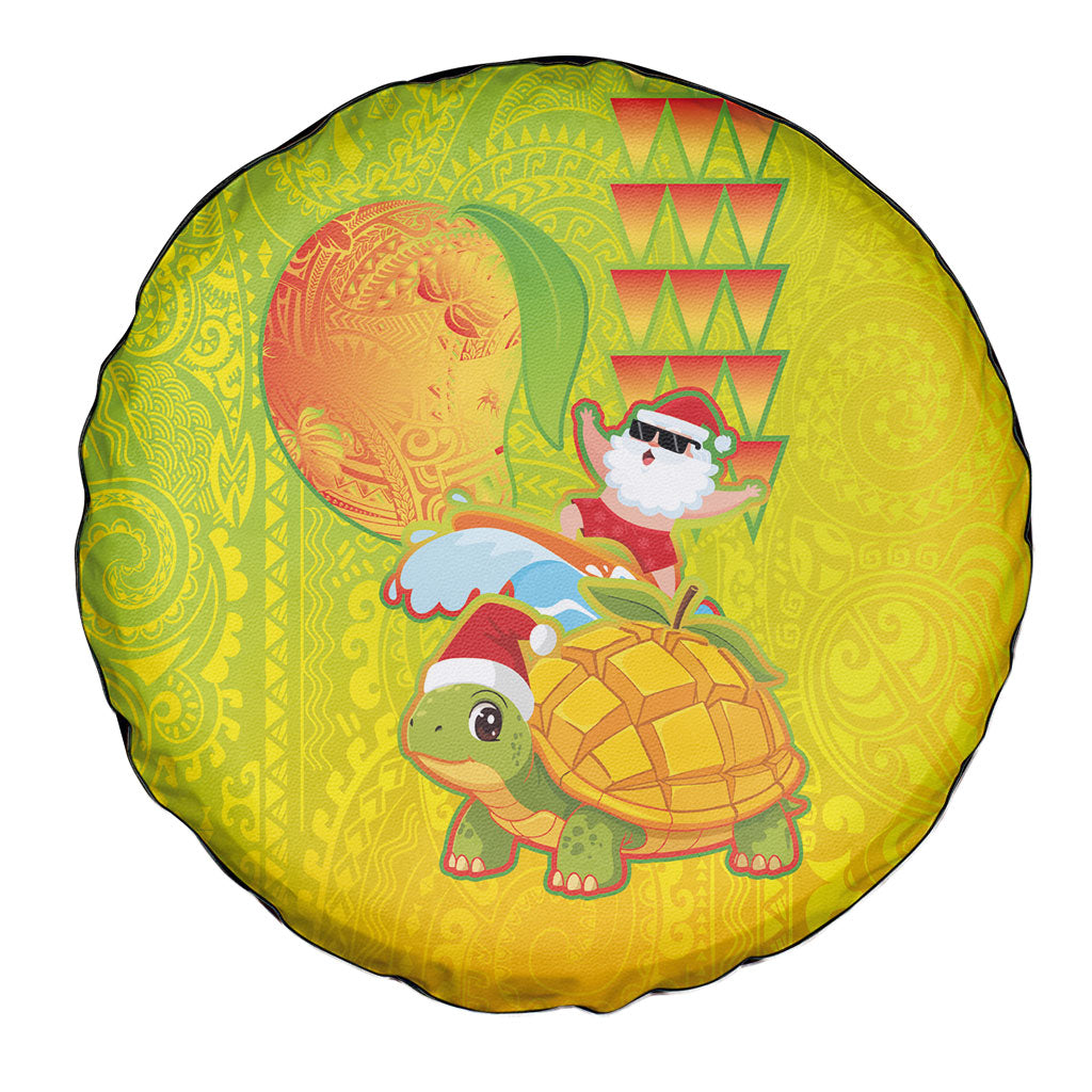 Hawaiian Mango Mele Kalikimaka Spare Tire Cover Santa Claus Surfing with Turtle Mango Christmas