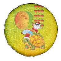 Hawaiian Mango Mele Kalikimaka Spare Tire Cover Santa Claus Surfing with Turtle Mango Christmas