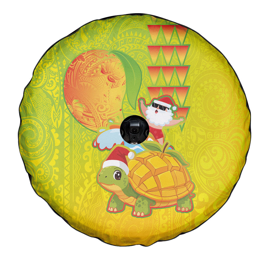 Hawaiian Mango Mele Kalikimaka Spare Tire Cover Santa Claus Surfing with Turtle Mango Christmas