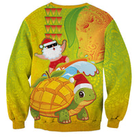 Hawaiian Mango Mele Kalikimaka Sweatshirt Santa Claus Surfing with Turtle Mango Christmas