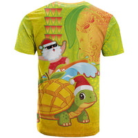Hawaiian Mango Mele Kalikimaka T Shirt Santa Claus Surfing with Turtle Mango Christmas