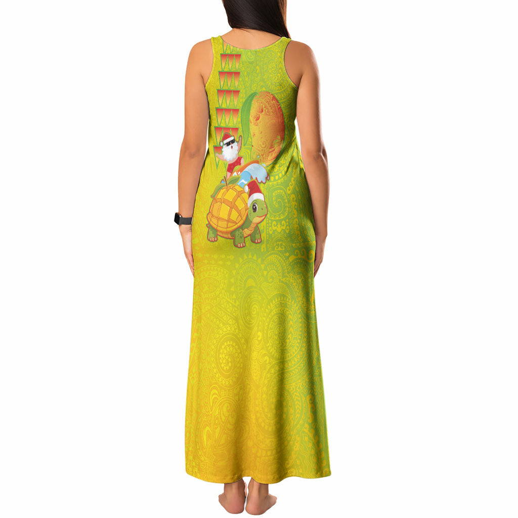 Hawaiian Mango Mele Kalikimaka Tank Maxi Dress Santa Claus Surfing with Turtle Mango Christmas