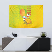 Hawaiian Mango Mele Kalikimaka Tapestry Santa Claus Surfing with Turtle Mango Christmas