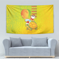Hawaiian Mango Mele Kalikimaka Tapestry Santa Claus Surfing with Turtle Mango Christmas