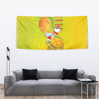 Hawaiian Mango Mele Kalikimaka Tapestry Santa Claus Surfing with Turtle Mango Christmas