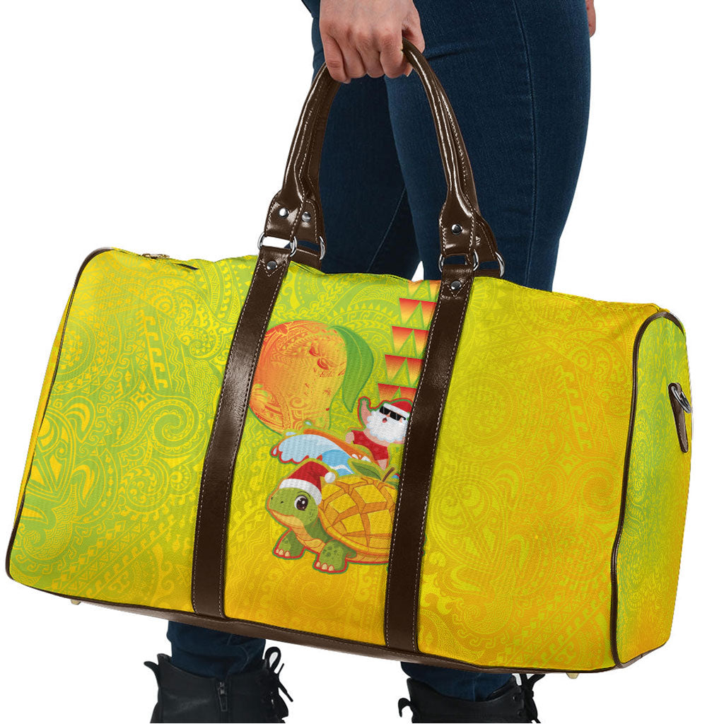 Hawaiian Mango Mele Kalikimaka Travel Bag Santa Claus Surfing with Turtle Mango Christmas