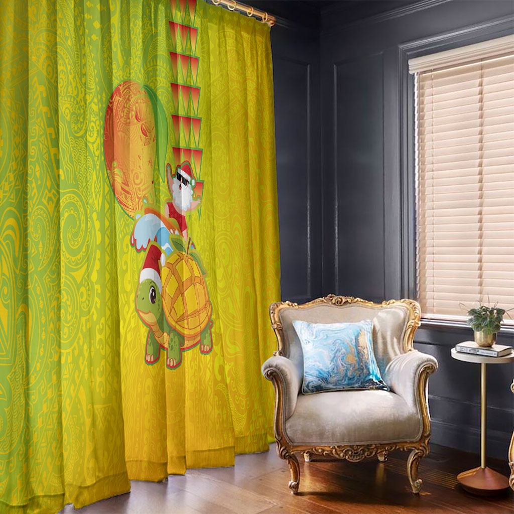 Hawaiian Mango Mele Kalikimaka Window Curtain Santa Claus Surfing with Turtle Mango Christmas