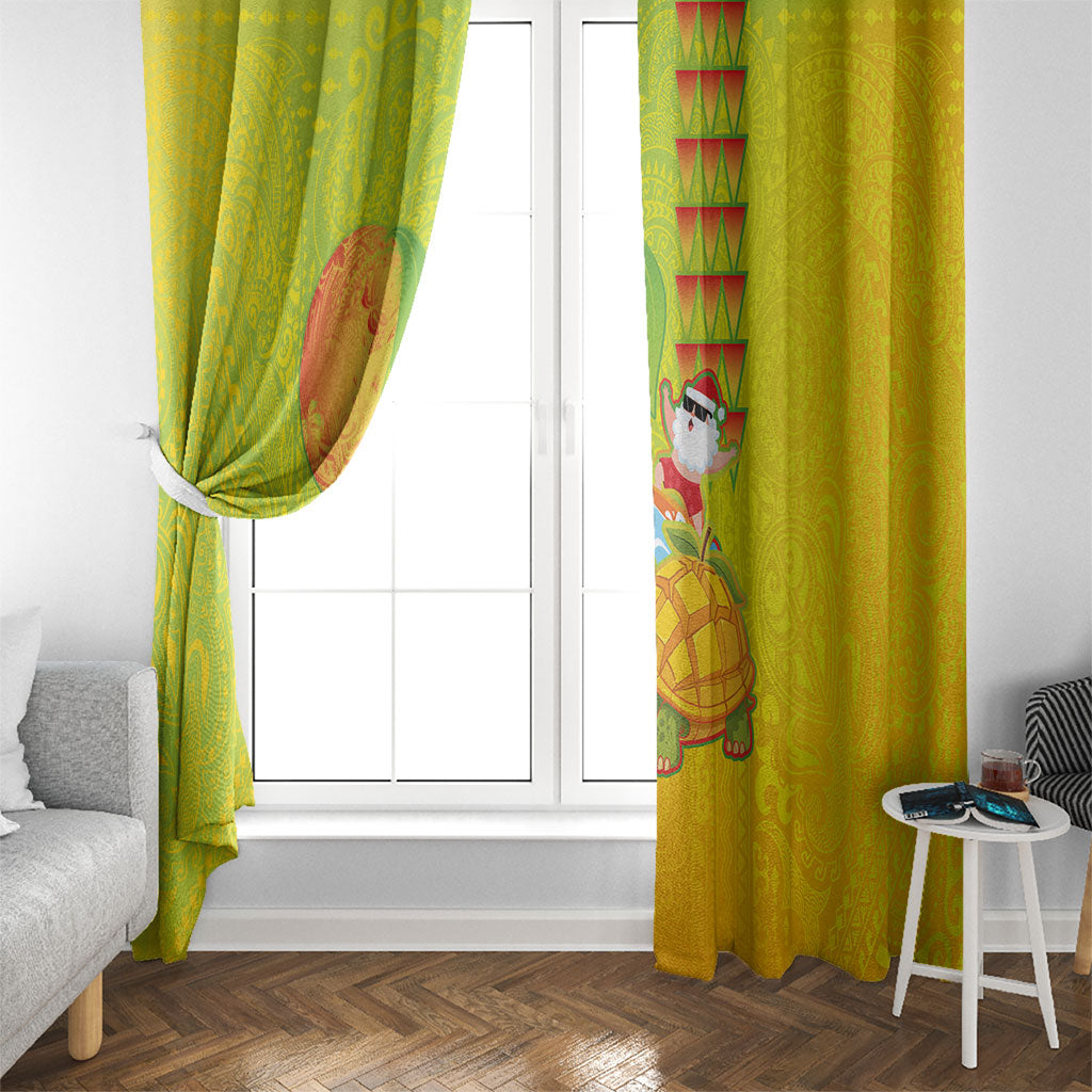 Hawaiian Mango Mele Kalikimaka Window Curtain Santa Claus Surfing with Turtle Mango Christmas