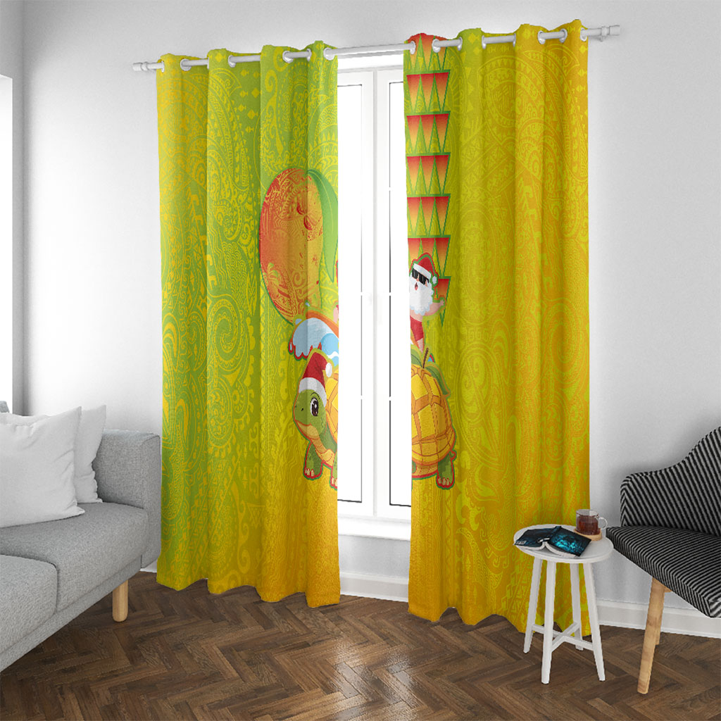 Hawaiian Mango Mele Kalikimaka Window Curtain Santa Claus Surfing with Turtle Mango Christmas
