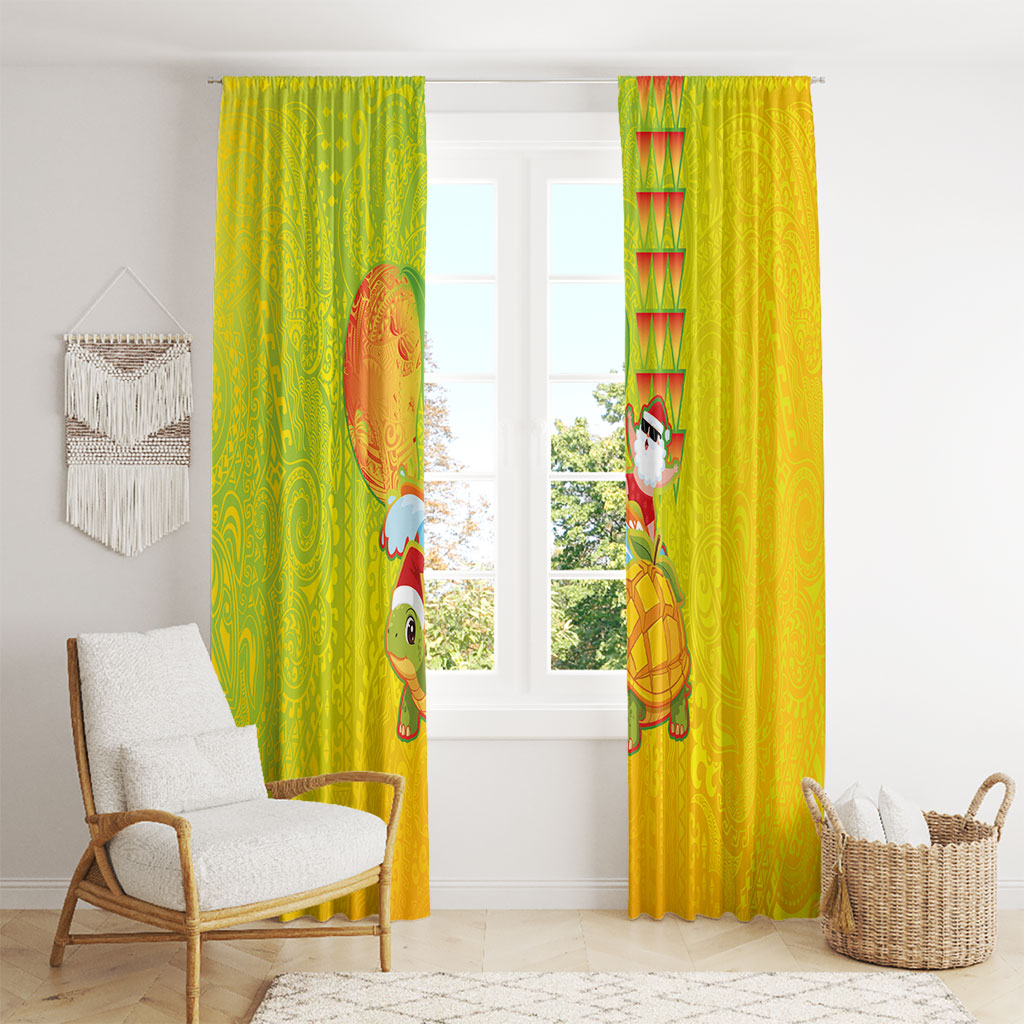 Hawaiian Mango Mele Kalikimaka Window Curtain Santa Claus Surfing with Turtle Mango Christmas