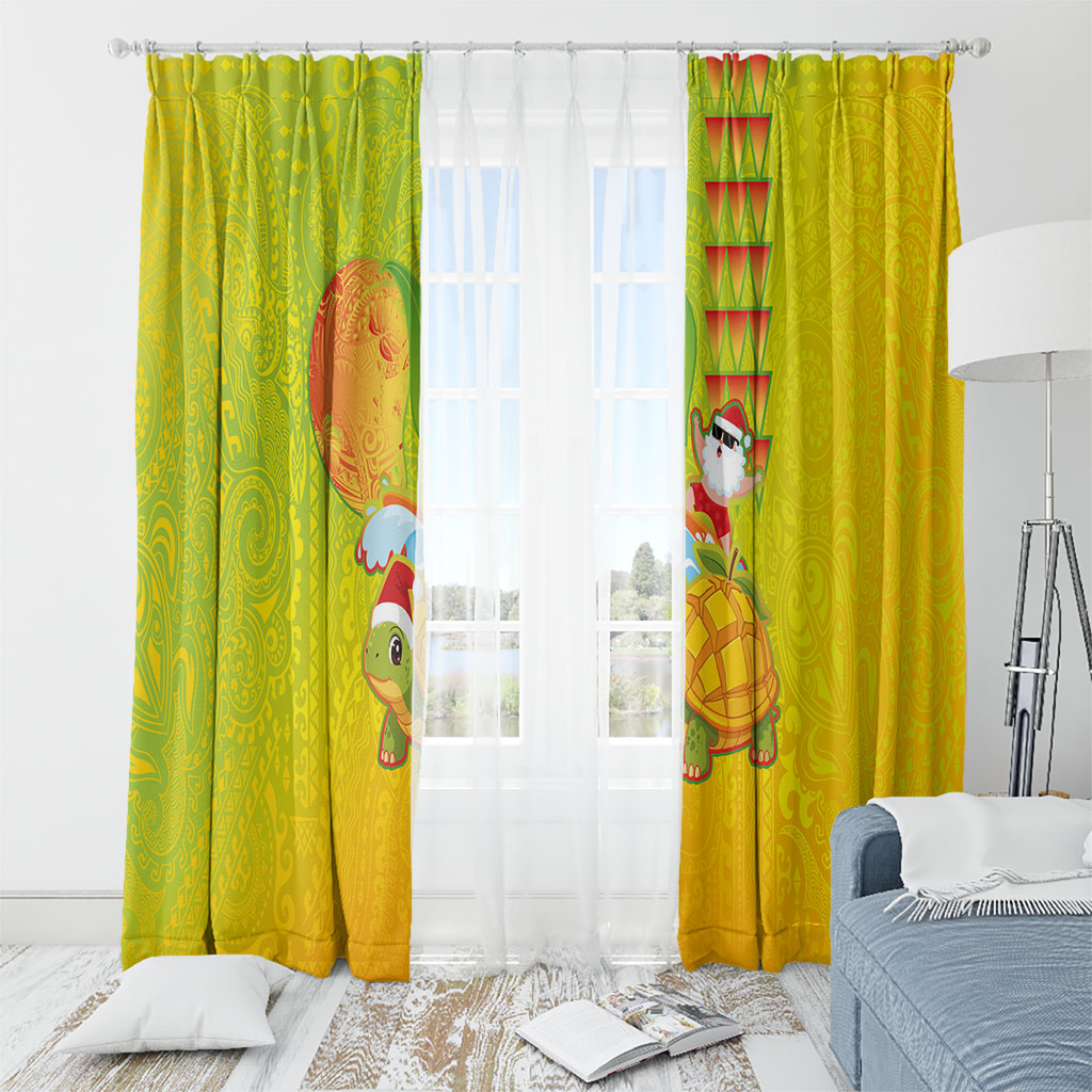 Hawaiian Mango Mele Kalikimaka Window Curtain Santa Claus Surfing with Turtle Mango Christmas