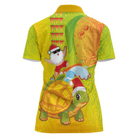 Hawaiian Mango Mele Kalikimaka Women Polo Shirt Santa Claus Surfing with Turtle Mango Christmas