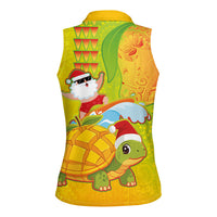 Hawaiian Mango Mele Kalikimaka Women Sleeveless Polo Shirt Santa Claus Surfing with Turtle Mango Christmas
