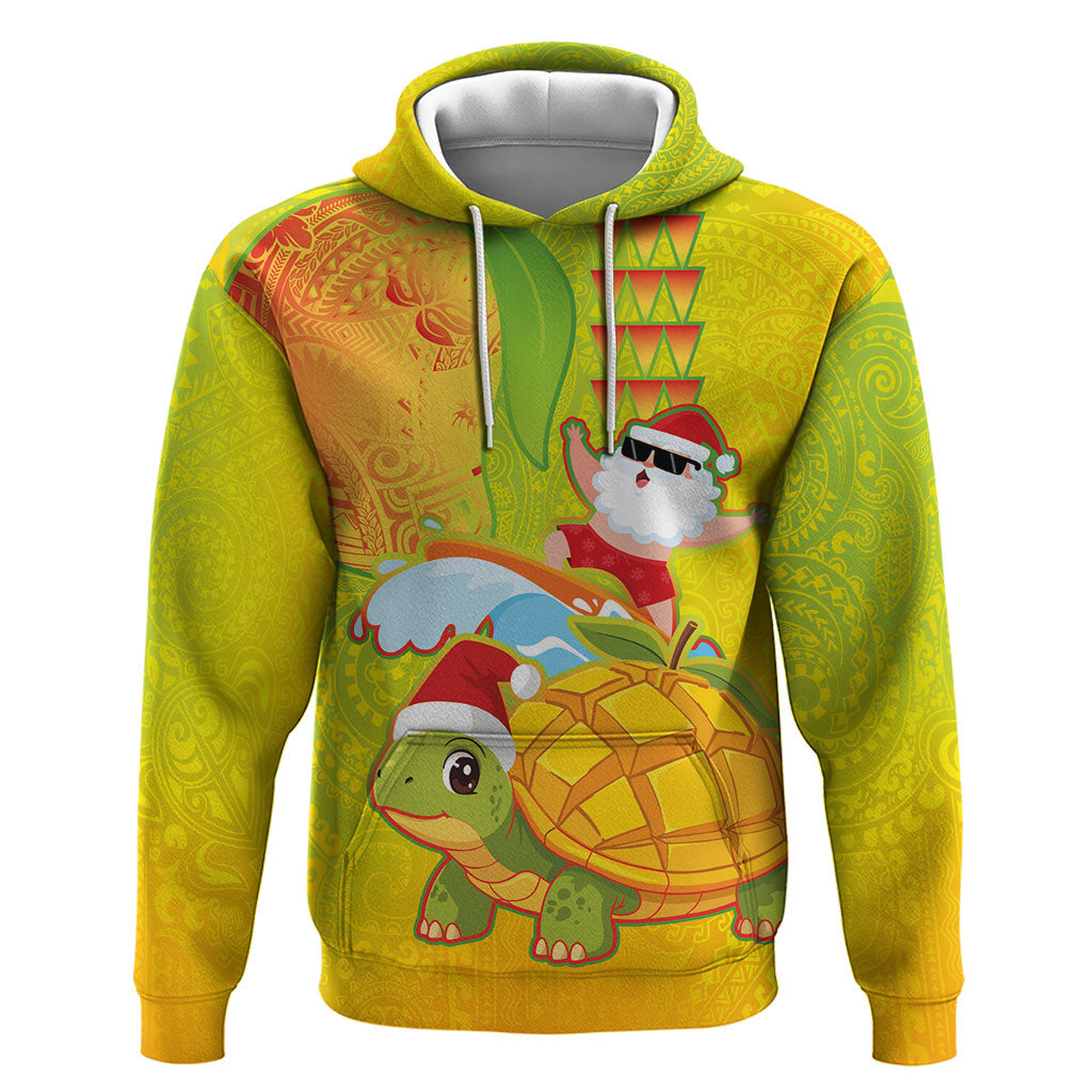 Hawaiian Mango Mele Kalikimaka Zip Hoodie Santa Claus Surfing with Turtle Mango Christmas