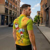 Hawaiian Mango Mele Kalikimaka Zipper Polo Shirt Santa Claus Surfing with Turtle Mango Christmas