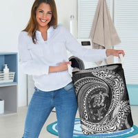Hawaiian Turtle and Shark Laundry Basket Kakau Tribal with Polynesian Pattern Black Color