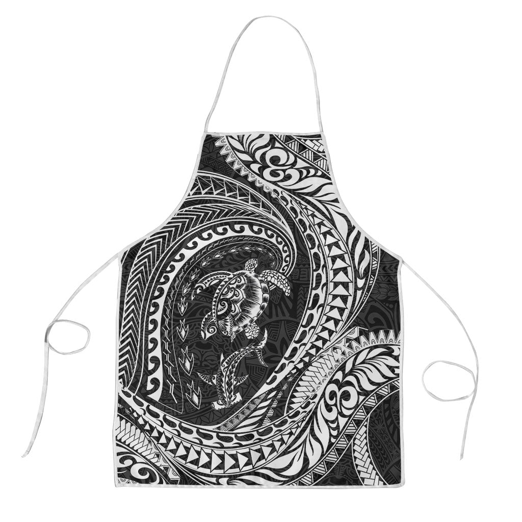 Hawaiian Turtle and Shark Apron Kakau Tribal with Polynesian Pattern Black Color