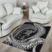 Hawaiian Turtle and Shark Area Rug Kakau Tribal with Polynesian Pattern Black Color