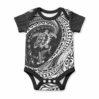 Hawaiian Turtle and Shark Baby Onesie Kakau Tribal with Polynesian Pattern Black Color LT03 Black - Polynesian Pride