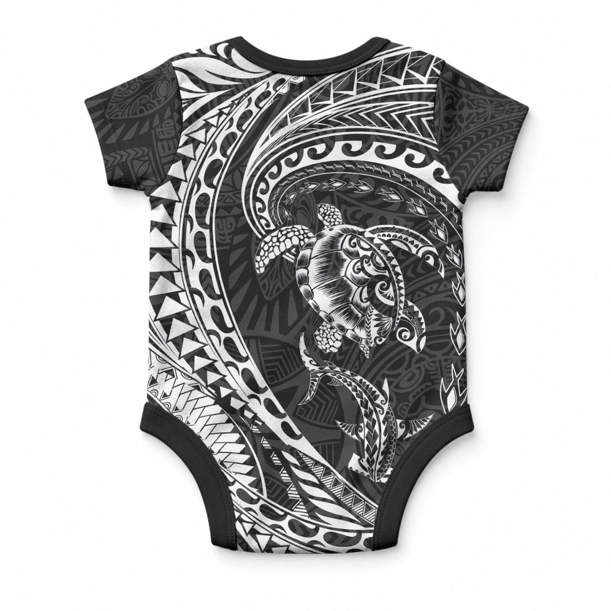 Hawaiian Turtle and Shark Baby Onesie Kakau Tribal with Polynesian Pattern Black Color LT03 - Polynesian Pride