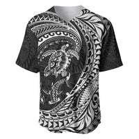 Hawaiian Turtle and Shark Baseball Jersey Kakau Tribal with Polynesian Pattern Black Color