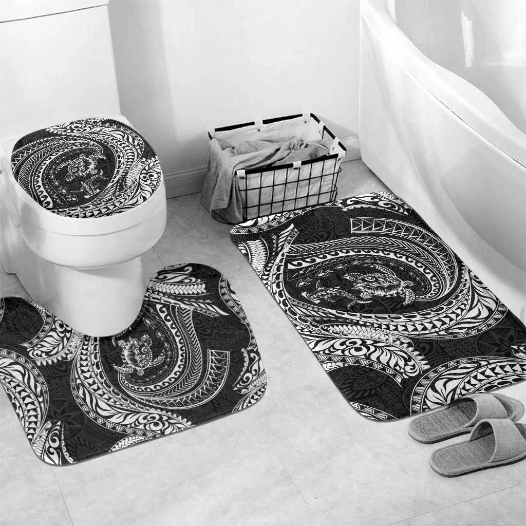 Hawaiian Turtle and Shark Bathroom Set Kakau Tribal with Polynesian Pattern Black Color