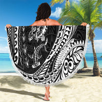 Hawaiian Turtle and Shark Beach Blanket Kakau Tribal with Polynesian Pattern Black Color