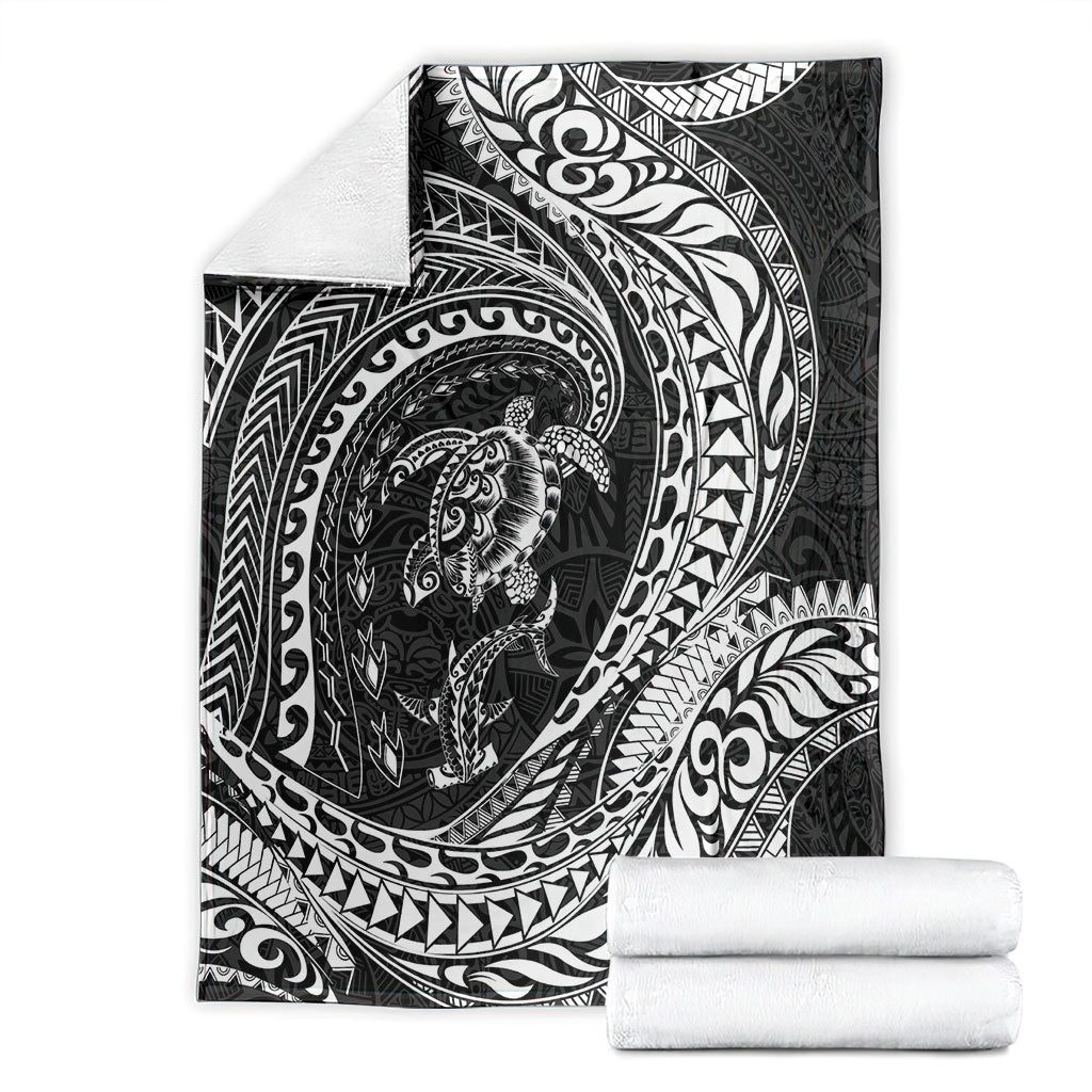 Hawaiian Turtle and Shark Blanket Kakau Tribal with Polynesian Pattern Black Color