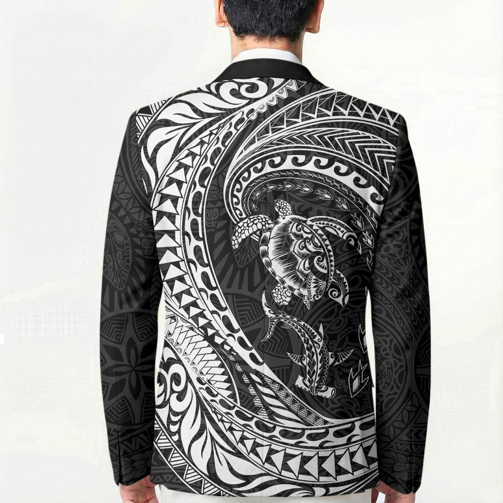 Hawaiian Turtle and Shark Blazer Kakau Tribal with Polynesian Pattern Black Color