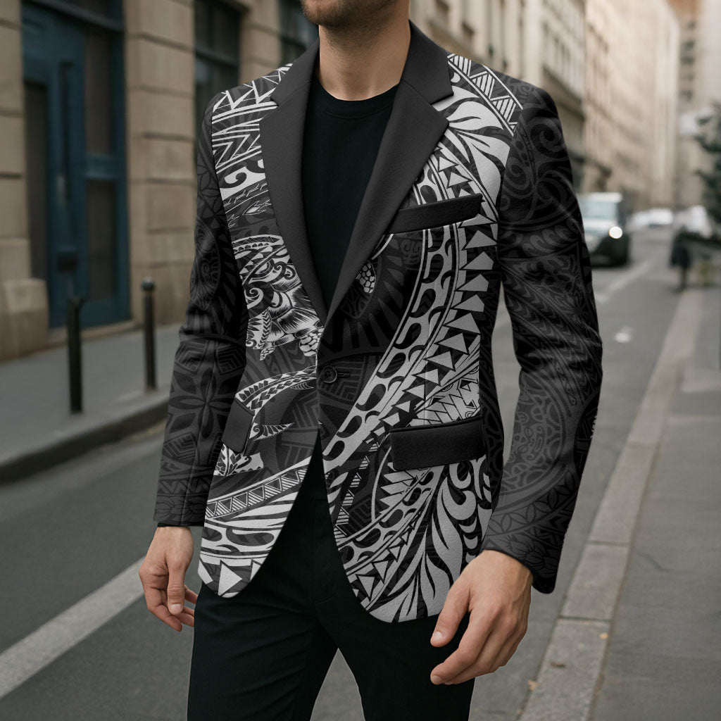 Hawaiian Turtle and Shark Blazer Kakau Tribal with Polynesian Pattern Black Color