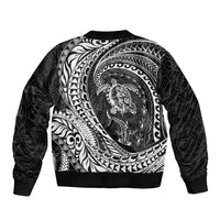 Hawaiian Turtle and Shark Bomber Jacket Kakau Tribal with Polynesian Pattern Black Color
