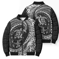 Hawaiian Turtle and Shark Bomber Puffer Jacket Kakau Tribal with Polynesian Pattern Black Color