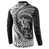 Hawaiian Turtle and Shark Button Sweatshirt Kakau Tribal with Polynesian Pattern Black Color