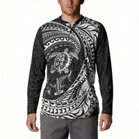 Hawaiian Turtle and Shark Button Sweatshirt Kakau Tribal with Polynesian Pattern Black Color