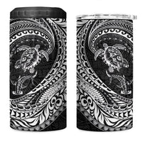 Hawaiian Turtle and Shark 4 in 1 Can Cooler Tumbler Kakau Tribal with Polynesian Pattern Black Color