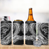Hawaiian Turtle and Shark 4 in 1 Can Cooler Tumbler Kakau Tribal with Polynesian Pattern Black Color