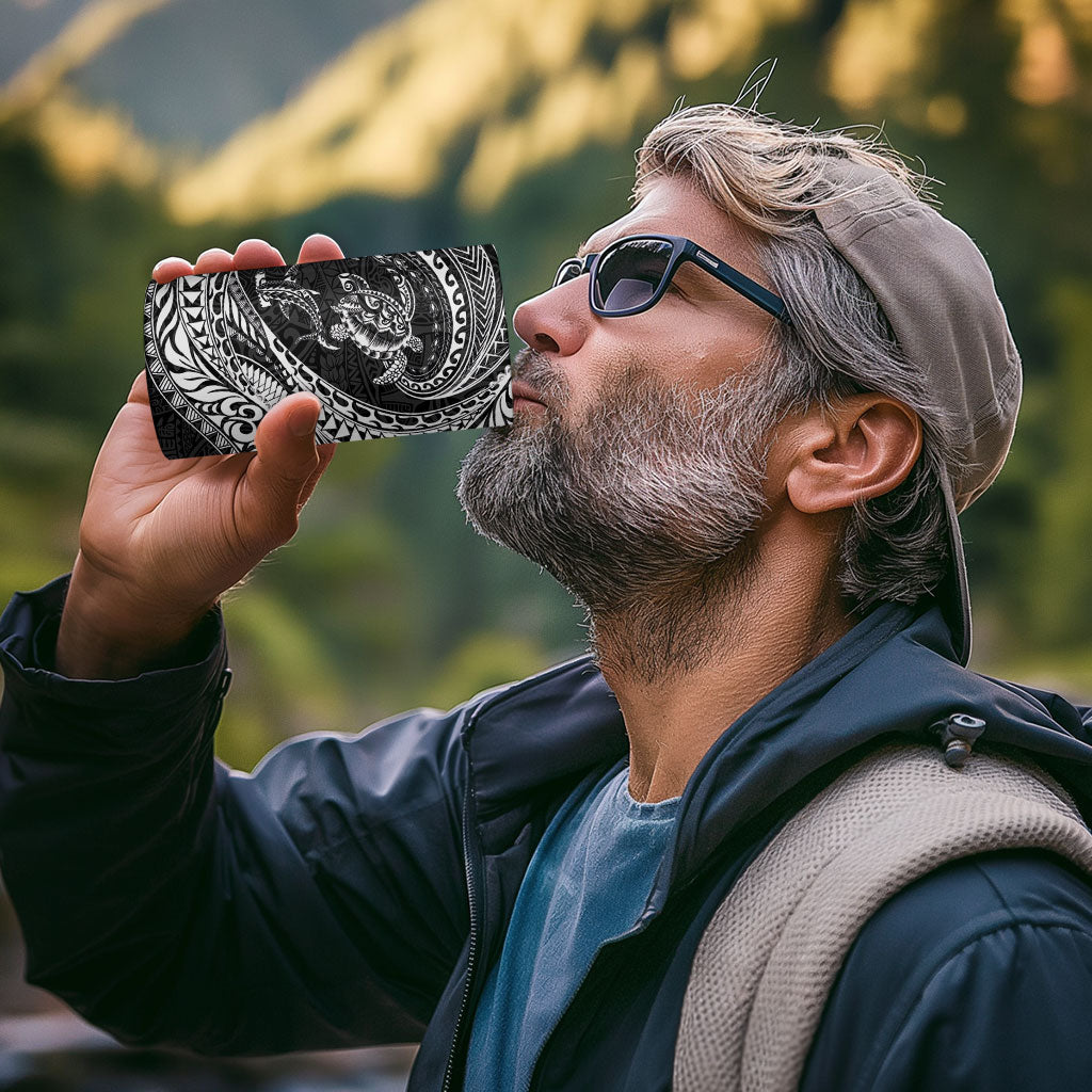 Hawaiian Turtle and Shark 4 in 1 Can Cooler Tumbler Kakau Tribal with Polynesian Pattern Black Color