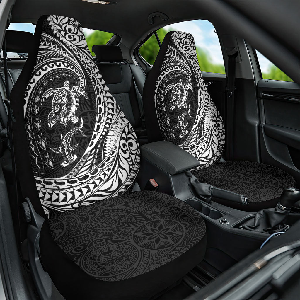 Hawaiian Turtle and Shark Car Seat Cover Kakau Tribal with Polynesian Pattern Black Color