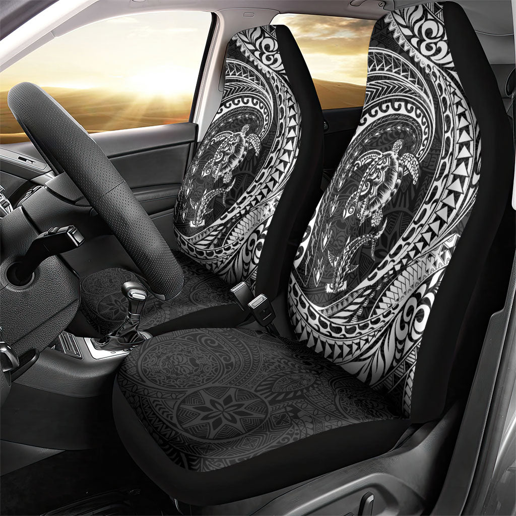 Hawaiian Turtle and Shark Car Seat Cover Kakau Tribal with Polynesian Pattern Black Color