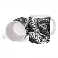 Hawaiian Turtle and Shark Ceramic Mug Kakau Tribal with Polynesian Pattern Black Color