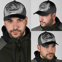 Hawaiian Turtle and Shark Classic Cap Kakau Tribal with Polynesian Pattern Black Color