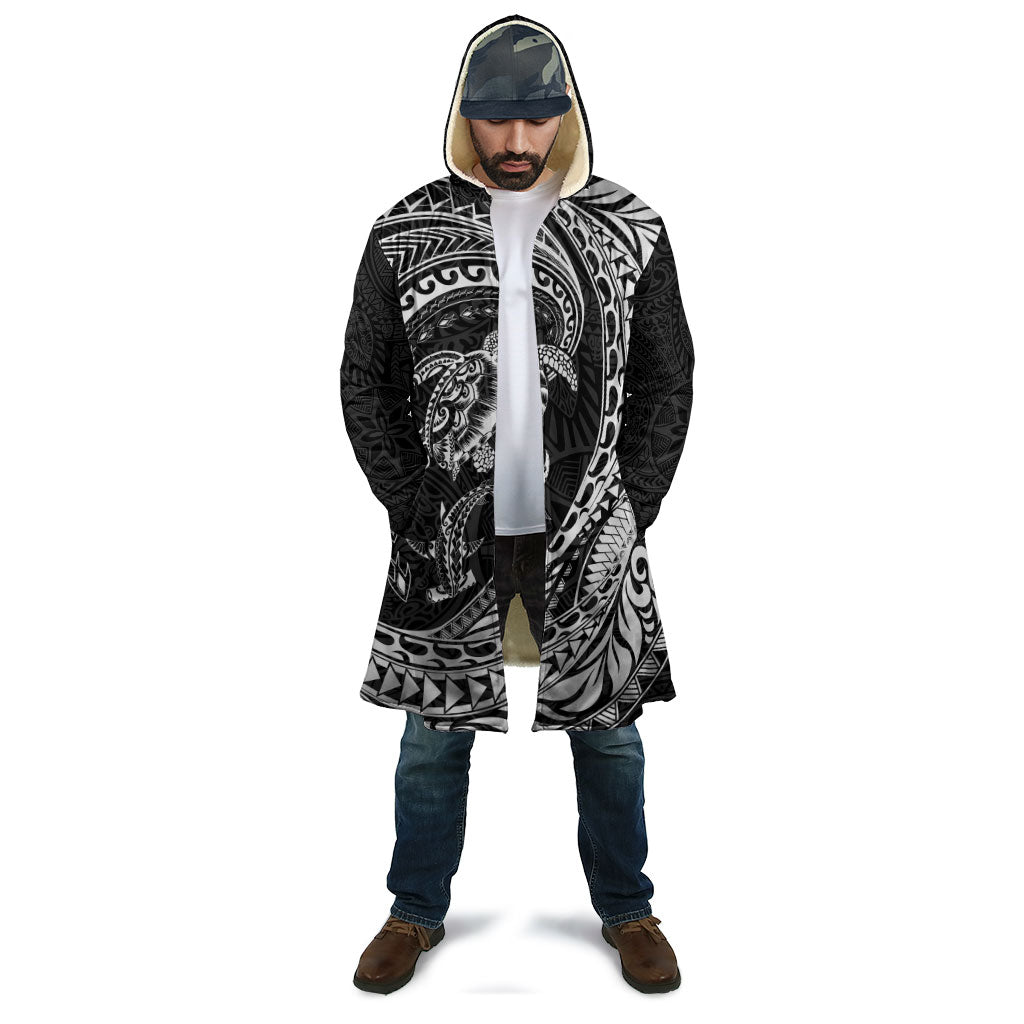 Hawaiian Turtle and Shark Cloak Kakau Tribal with Polynesian Pattern Black Color