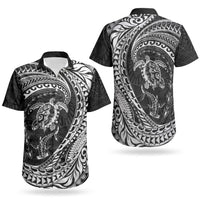 Hawaiian Turtle and Shark Couples Matching Off Shoulder Maxi Dress and Hawaiian Shirt Kakau Tribal with Polynesian Pattern Black Color