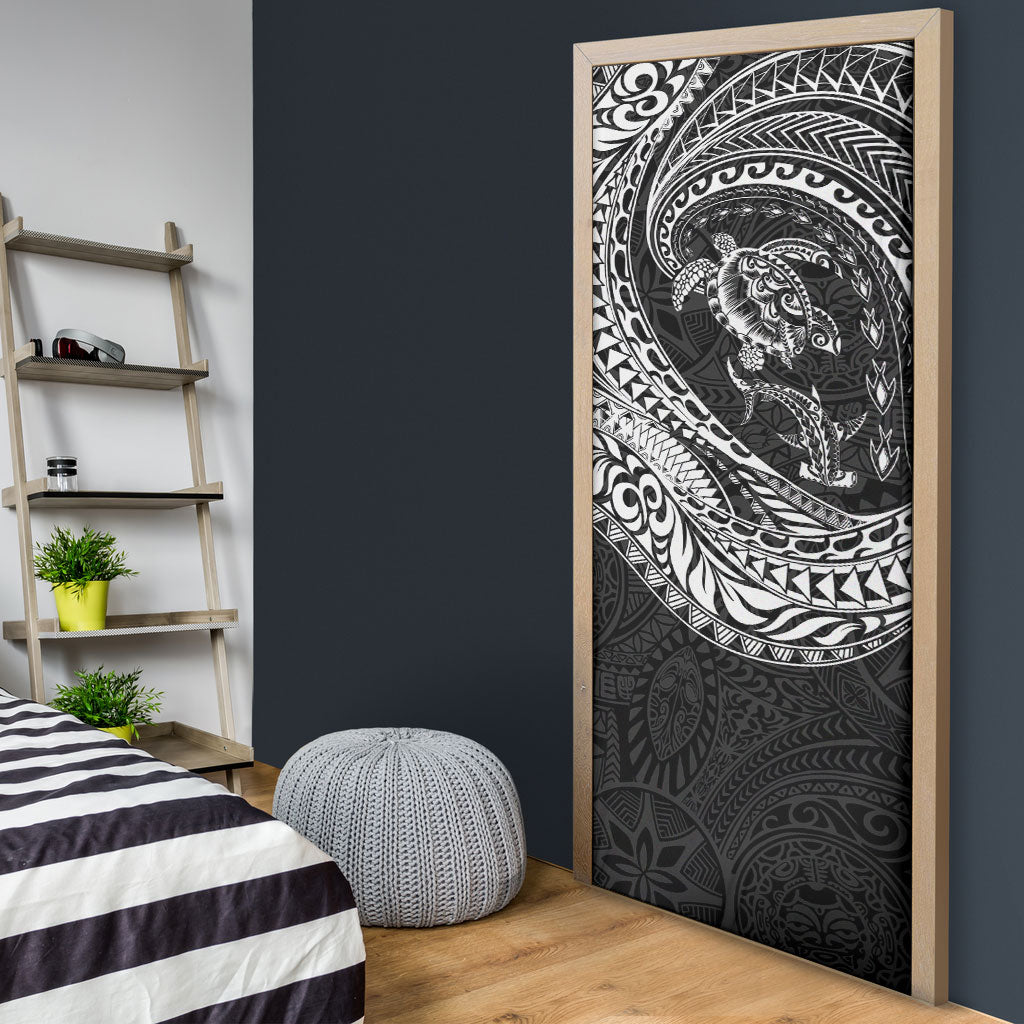 Hawaiian Turtle and Shark Door Cover Kakau Tribal with Polynesian Pattern Black Color
