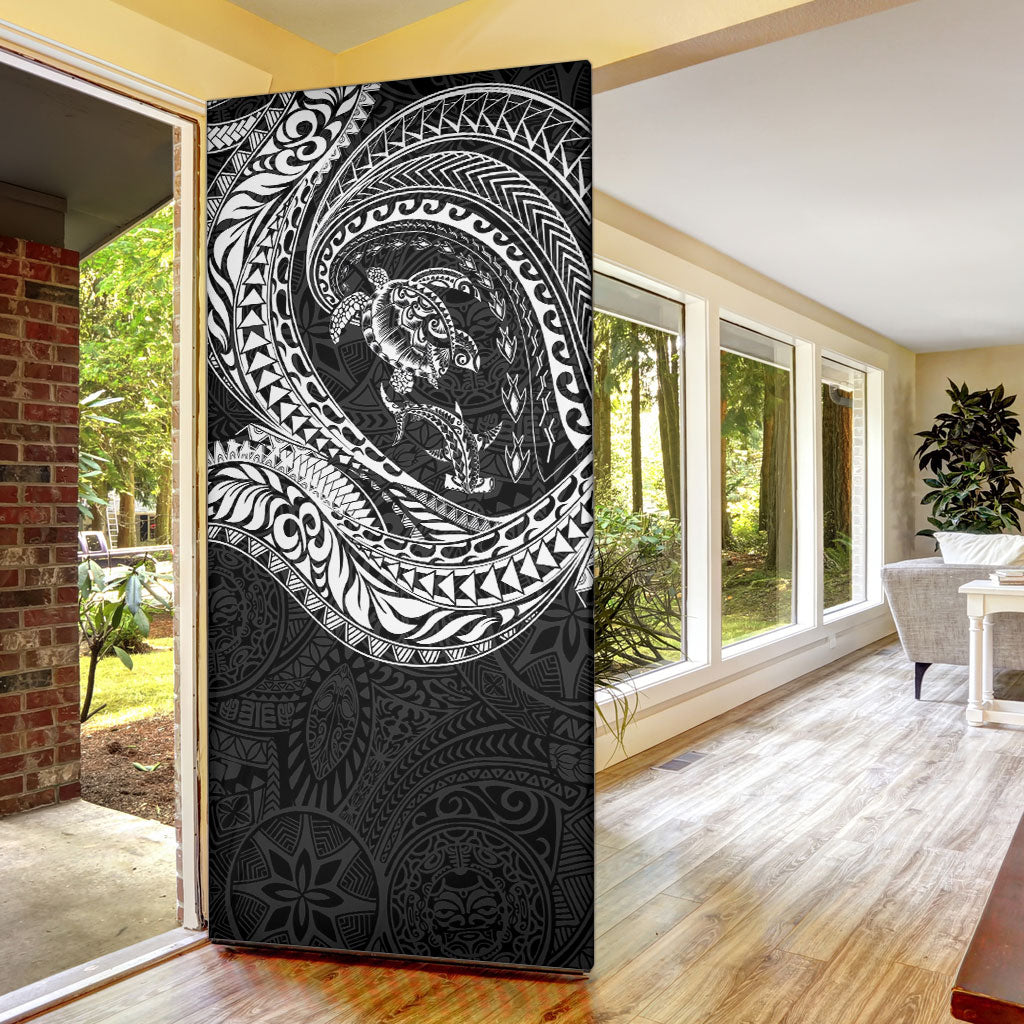 Hawaiian Turtle and Shark Door Cover Kakau Tribal with Polynesian Pattern Black Color
