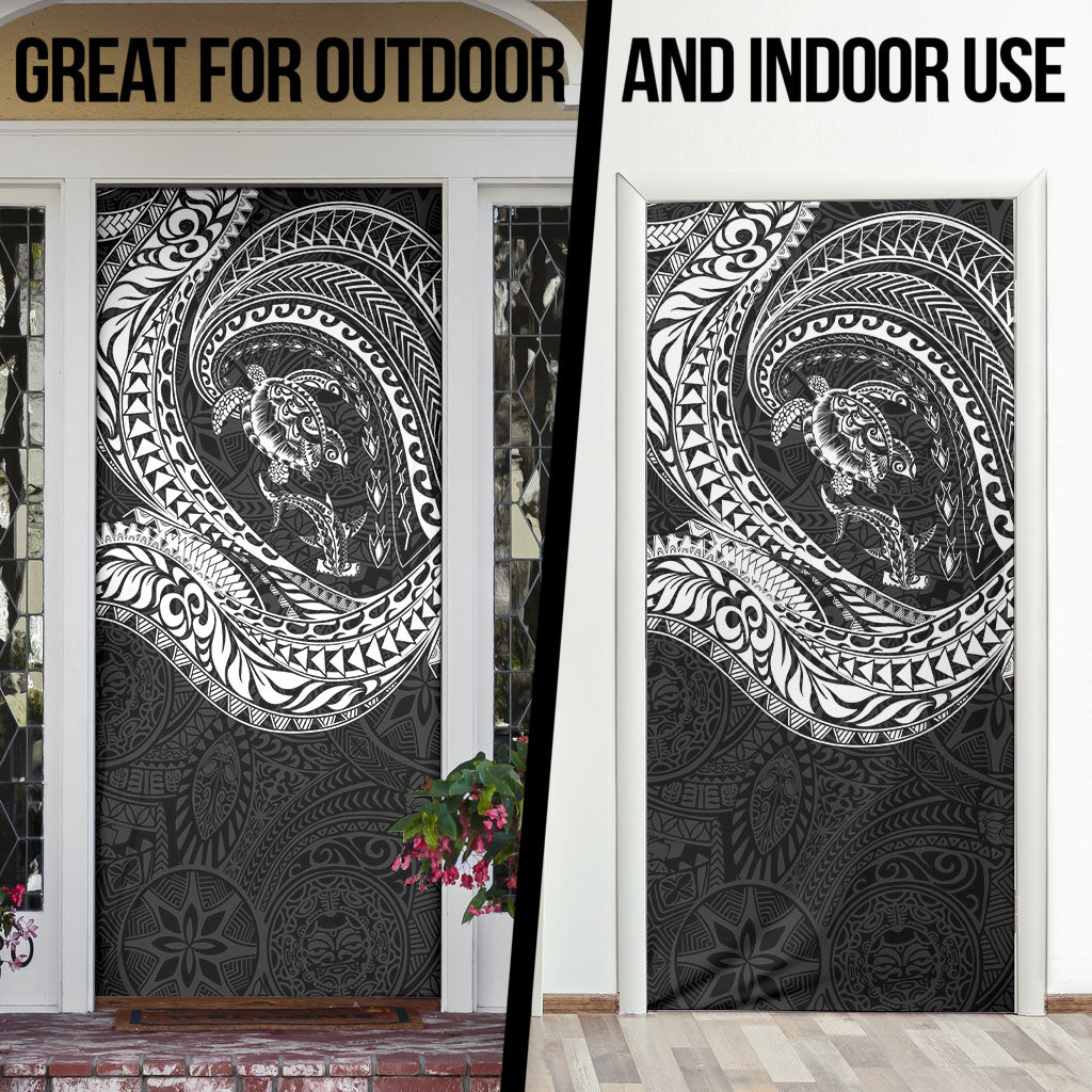Hawaiian Turtle and Shark Door Cover Kakau Tribal with Polynesian Pattern Black Color