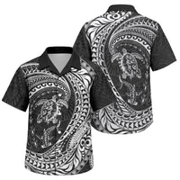 Hawaiian Turtle and Shark Family Matching Off Shoulder Maxi Dress and Hawaiian Shirt Kakau Tribal with Polynesian Pattern Black Color