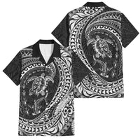 Hawaiian Turtle and Shark Family Matching Tank Maxi Dress and Hawaiian Shirt Kakau Tribal with Polynesian Pattern Black Color